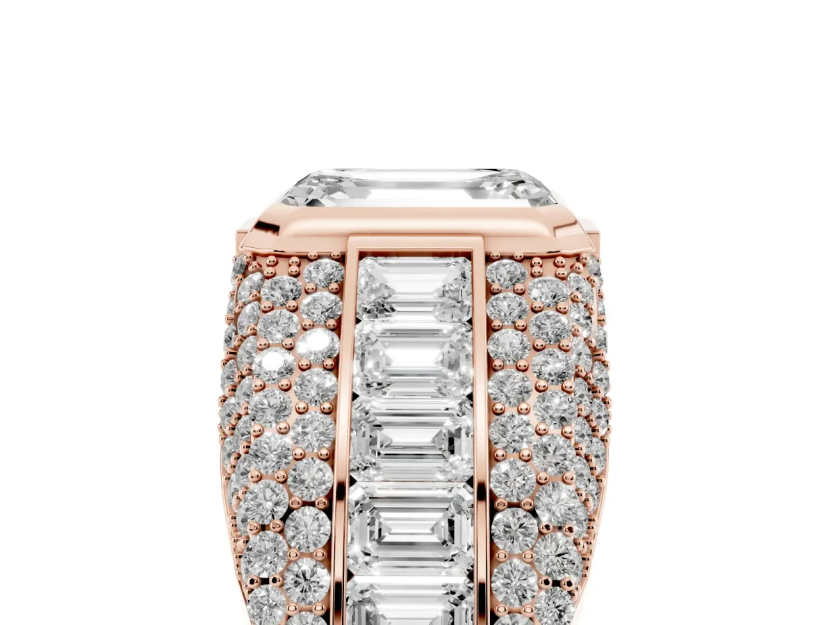 Emerald Cut Diamond Mens Ring with Side Stones Rose gold