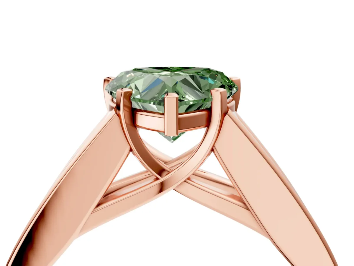 Fancy Green Heart Cut Cut Channel Set Solitaire Ring with Four-Prong Setting Rose gold
