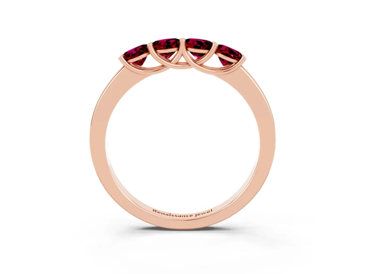 Four-Stone Round Garnet Prong-Set Band Rose gold