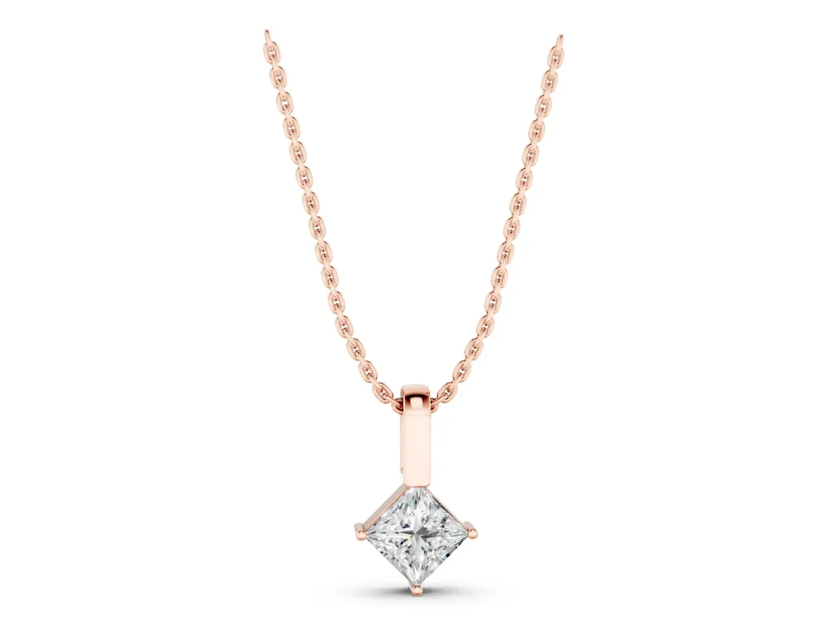 Princess Cut Bezel Set Diamond Pendant Rose gold