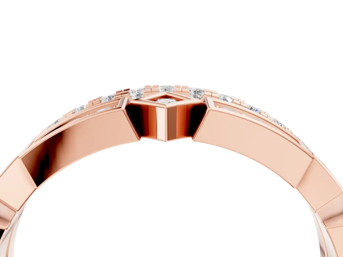 Pavé Round Diamond Channel Set Dual Band with Prong Setting Rose gold
