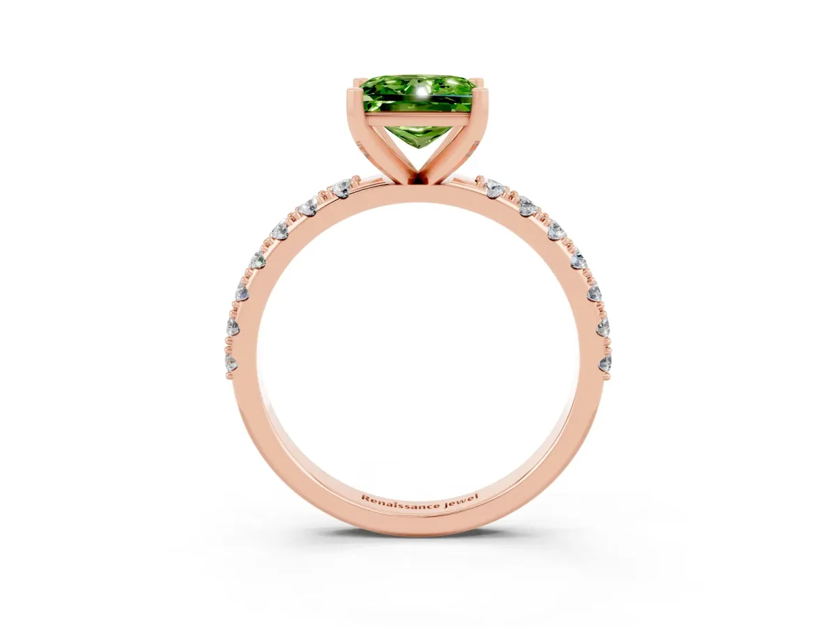 Princess Cut Peridot Solitaire Pavé Band with Four-Prong Setting Rose gold