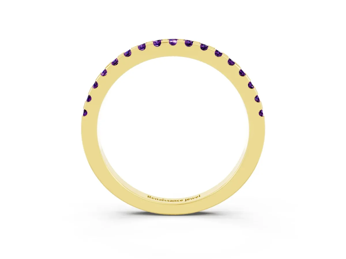 Round Amethyst Pavé Set Eternity Band with Micro Prong Setting Yellow gold