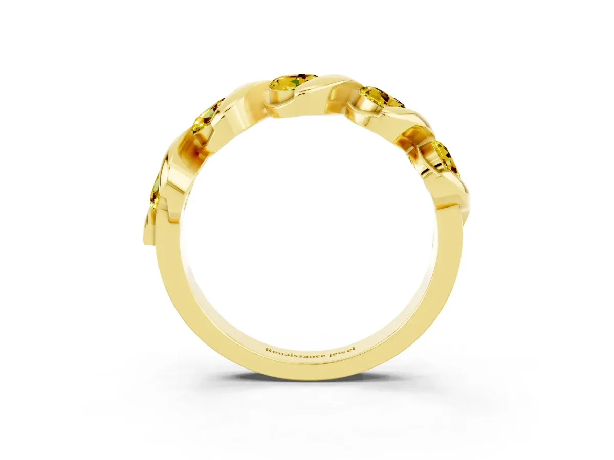 Round Yellow Sapphire Wave Band with Channel Setting and Shared Prongs Yellow gold