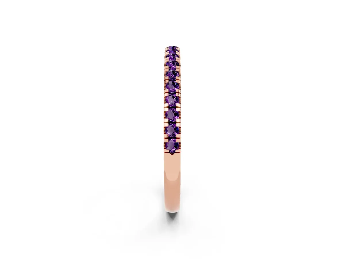 Pavé Round Amethyst Half Eternity Band with Shared Prong Setting Rose gold