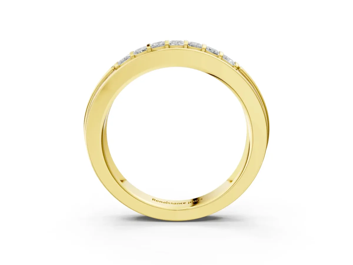 Bar-Set Princess Cut Diamond Pavé Band Yellow gold