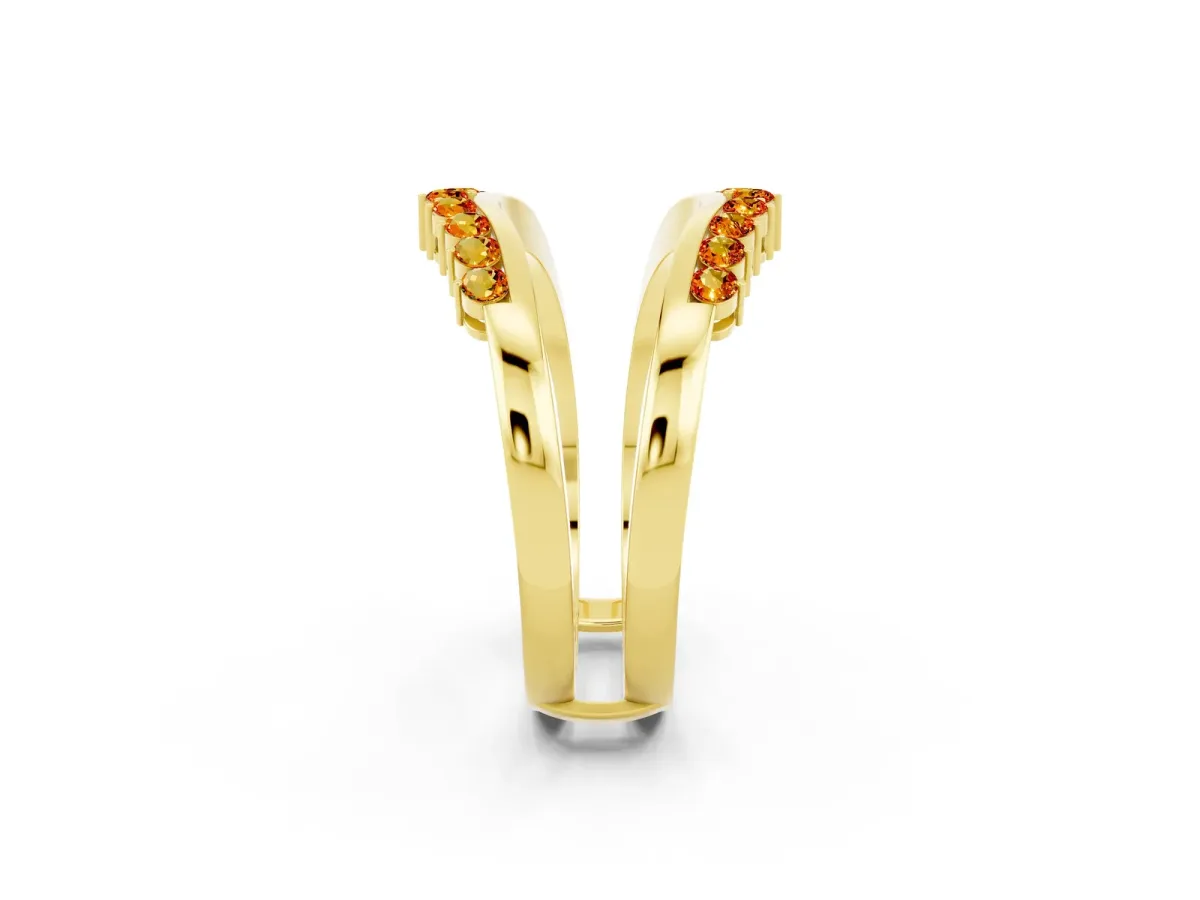 Round Citrine Chevron Contour Band with Prong Setting Yellow gold