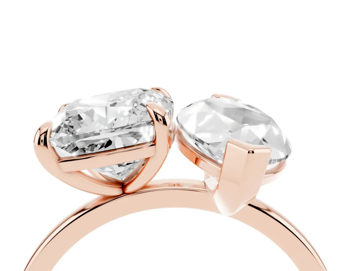 Cushion and Marquise Toi Moi Ring with Prong Setting and Plain Band Rose gold