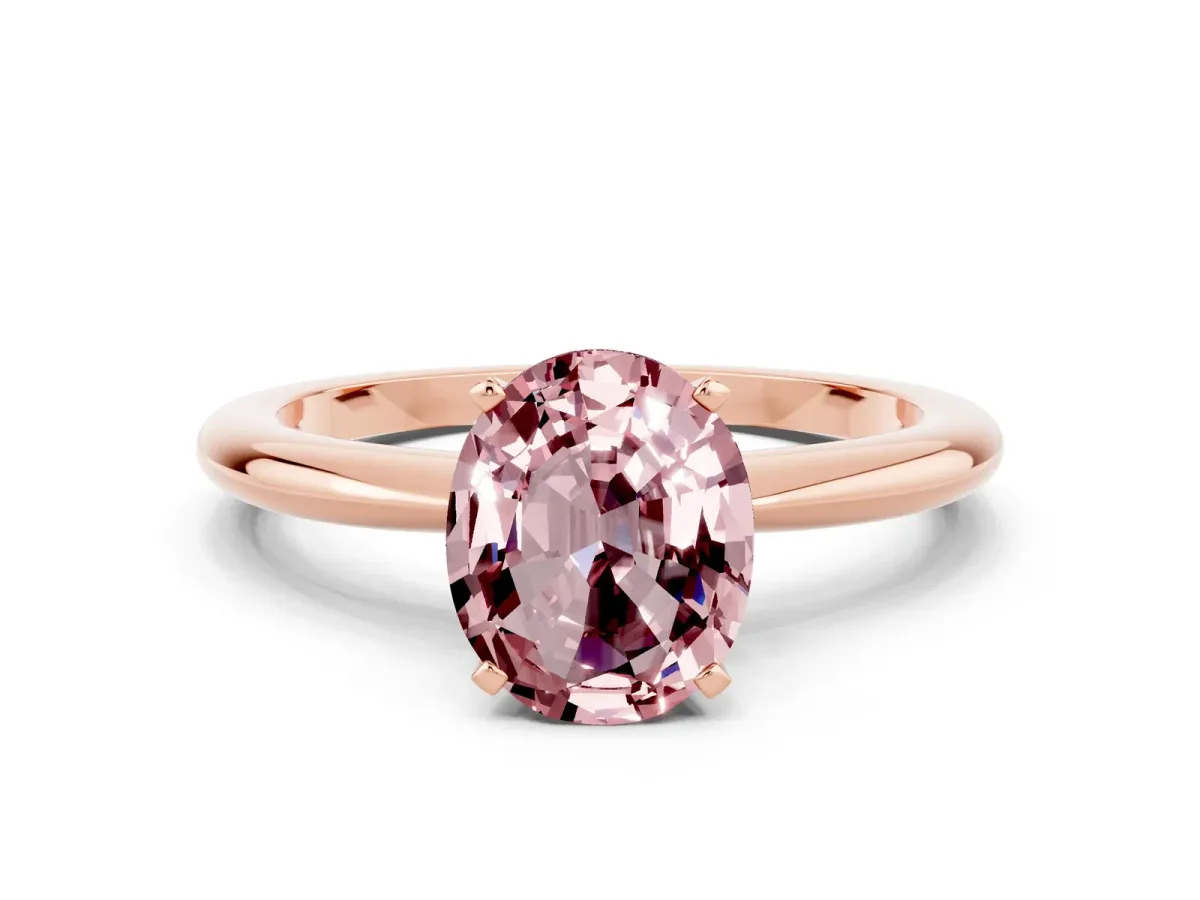 Oval Cut Morganite Solitaire Ring with Six-Prong Setting and Classic Band Rose gold