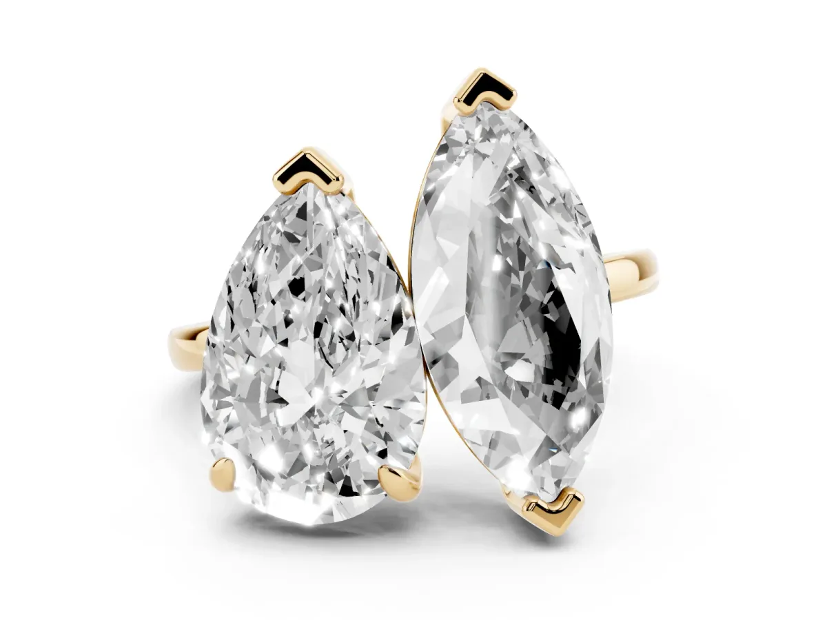 Pear and Marquise Toi Moi Ring with Prong Setting and Plain Band Yellow gold