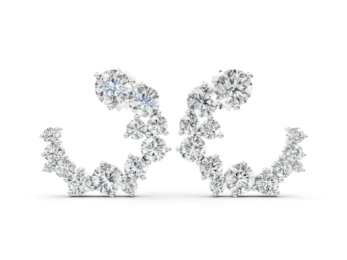 Round Diamond Hydrangea Bouquet Open Hoop Earrings Platinum