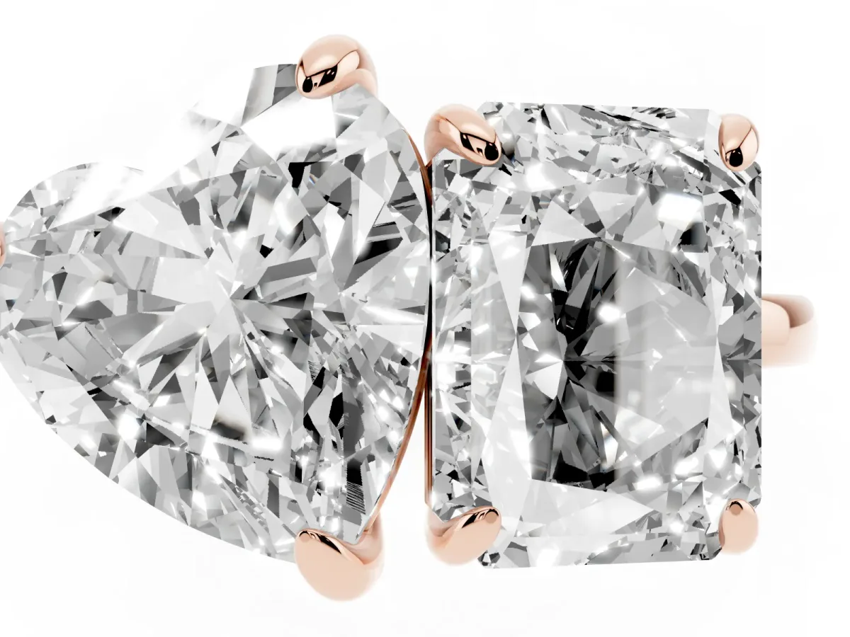 Radiant and Heart Toi Moi Ring with Prong Setting and Plain Band Rose gold