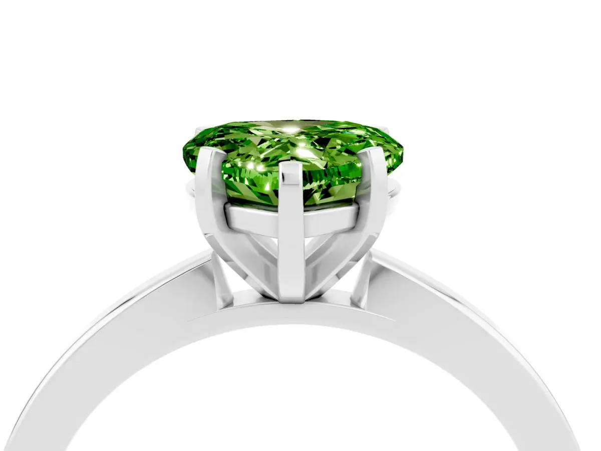 Heart Cut Peridot Solitaire Engagement Ring with Classic Band and Four-Prong Setting Silver