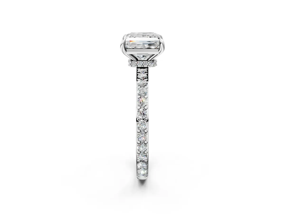 Princess Cut Diamond Solitaire Engagement Ring with Pavé Band and Four-Prong Setting Silver