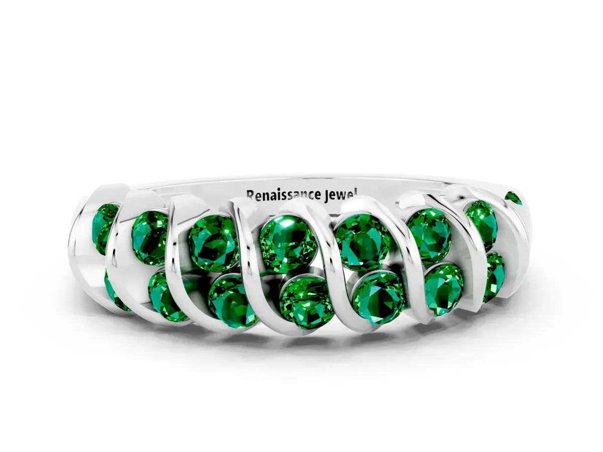 Channel Set Round Emerald Multi-Row Band White gold