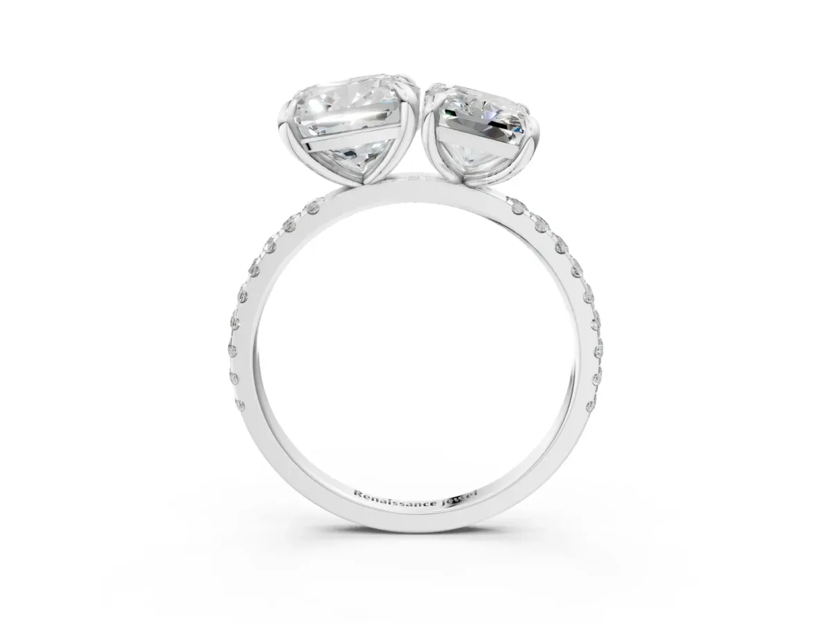 Cushion and Radiant Toi Moi Ring with Prong Setting and Pave Band Silver