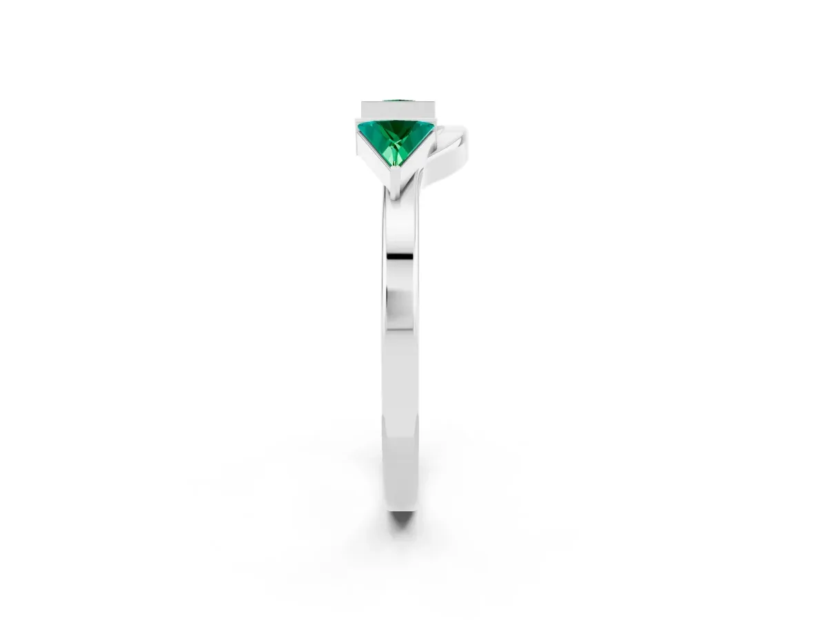 Trillion Emerald Open Band Ring with Bezel Setting White gold