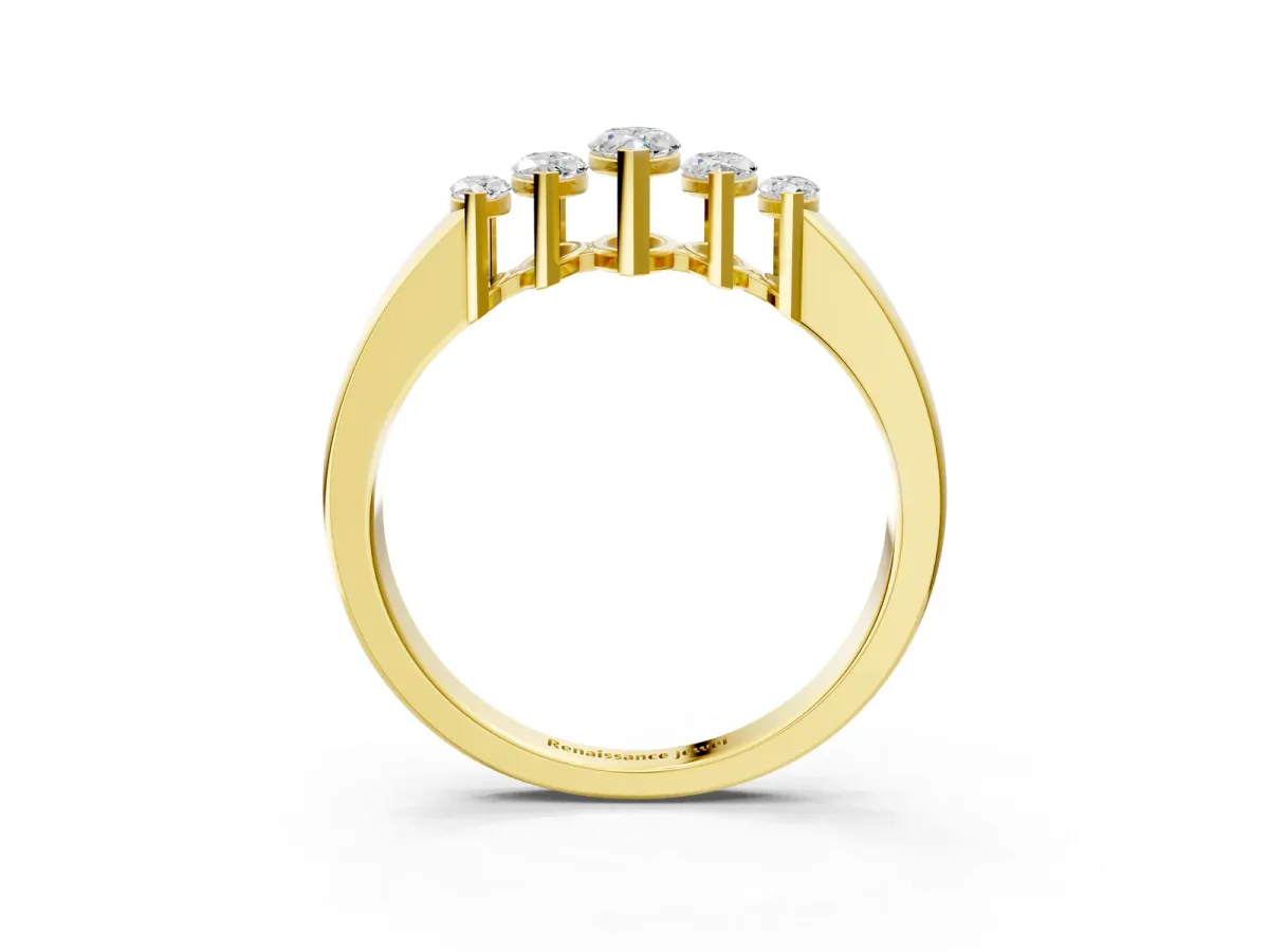 Five-Stone Marquise Diamond Bar Set White Gold Band Yellow gold