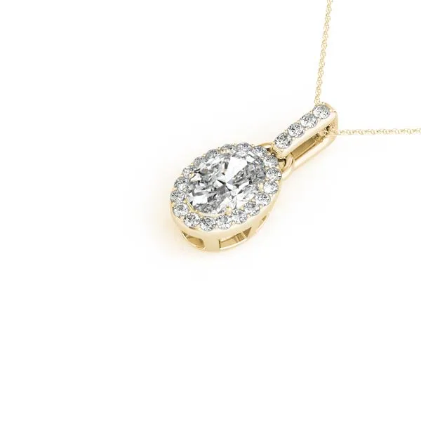 Oval Halo Diamond Pendant with Pavé Prong Setting Yellow gold