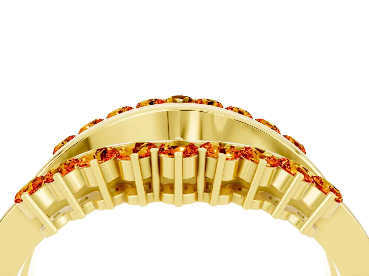 Round Citrine Chevron Contour Band with Prong Setting Yellow gold