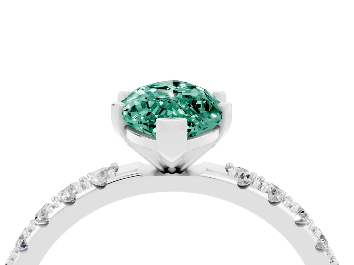 Marquise Cut Green Sapphire Solitaire Pavé Band with Four-Prong Setting Silver