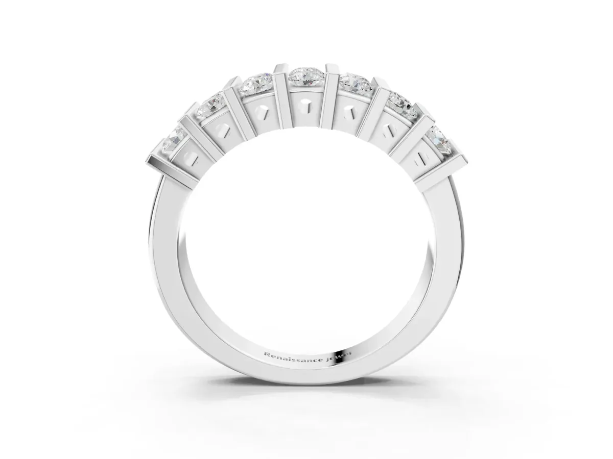 Channel Set Round Diamond Step Band with Bar Prong Setting Platinum