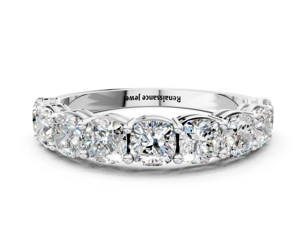 Cushion Cut Half Eternity Band with Shared Prong Setting White gold