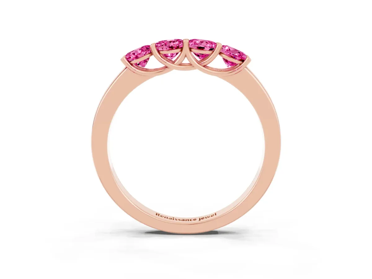 Four-Stone Round Pink Sapphire Prong-Set Band Rose gold