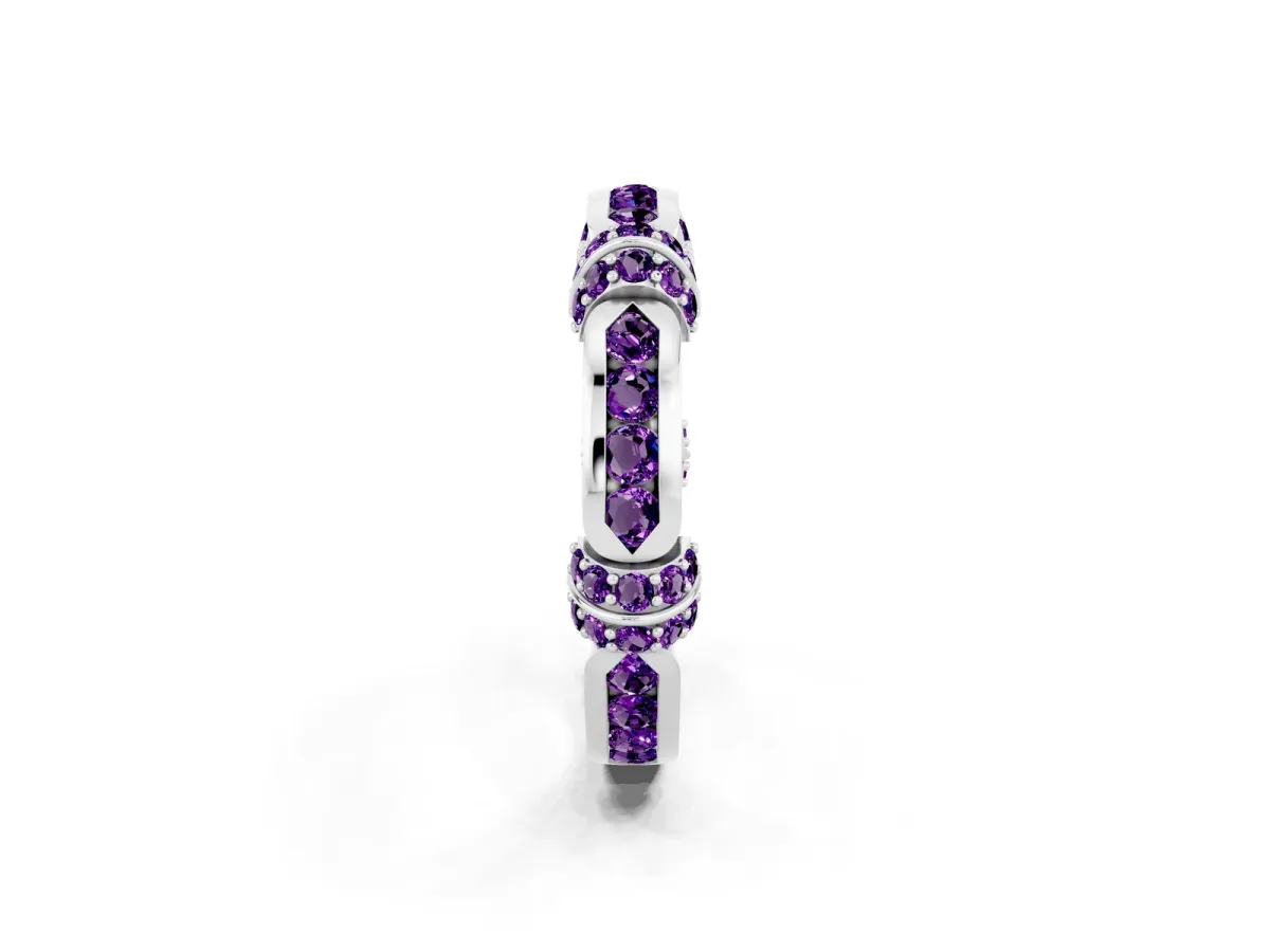 Pavé Round Amethyst Link Band with Bezel Setting Platinum