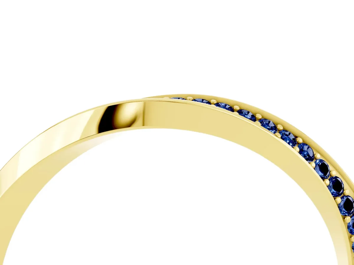 Pavé Round Blue Sapphire Twist Band Yellow gold