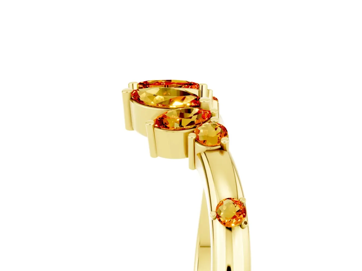 Open Marquise Cluster Citrine Band with Prong Setting Yellow gold