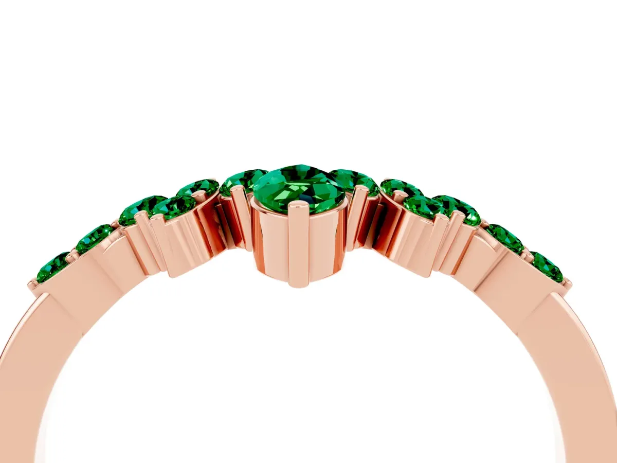 Marquise and Round Emerald Chevron Band with Prong Setting Rose gold