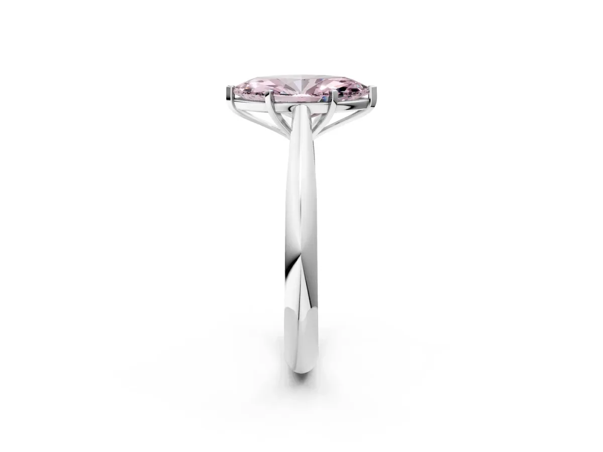 Fancy Pink Marquise Cut Diamond Solitaire Engagement Ring with Cathedral Setting and Four-Prong Mount Silver