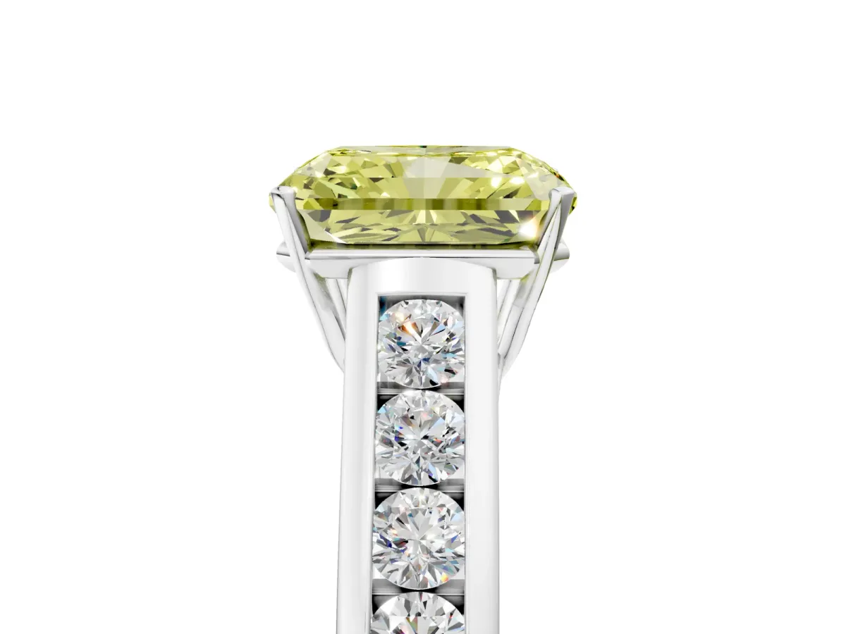 Fancy Yellow Radiant Cut Brilliant Channel-Set Solitaire Ring with Four-Prong Setting Platinum