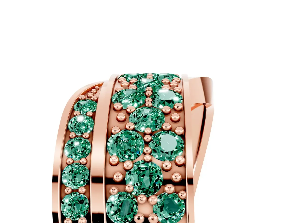Pavé Round Green Sapphire Crossover Band with Bead Prong Setting Rose gold