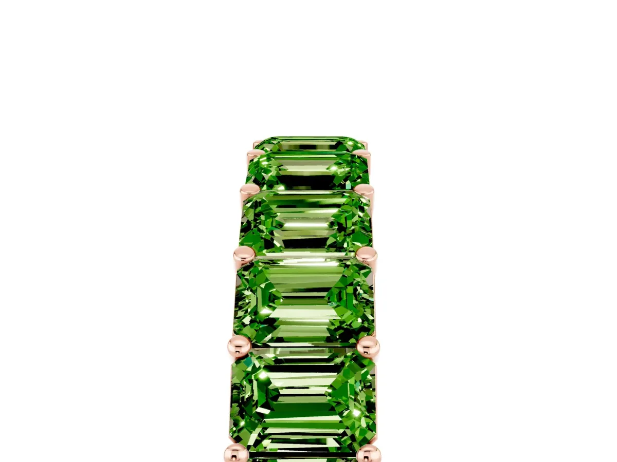 Emerald Cut Peridot Eternity Band with Shared Prong Setting Rose gold
