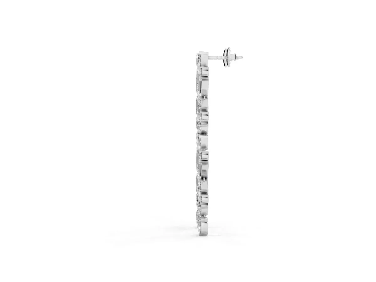 Pear, Emerald, and Round Diamond Linear Drop Earrings White gold