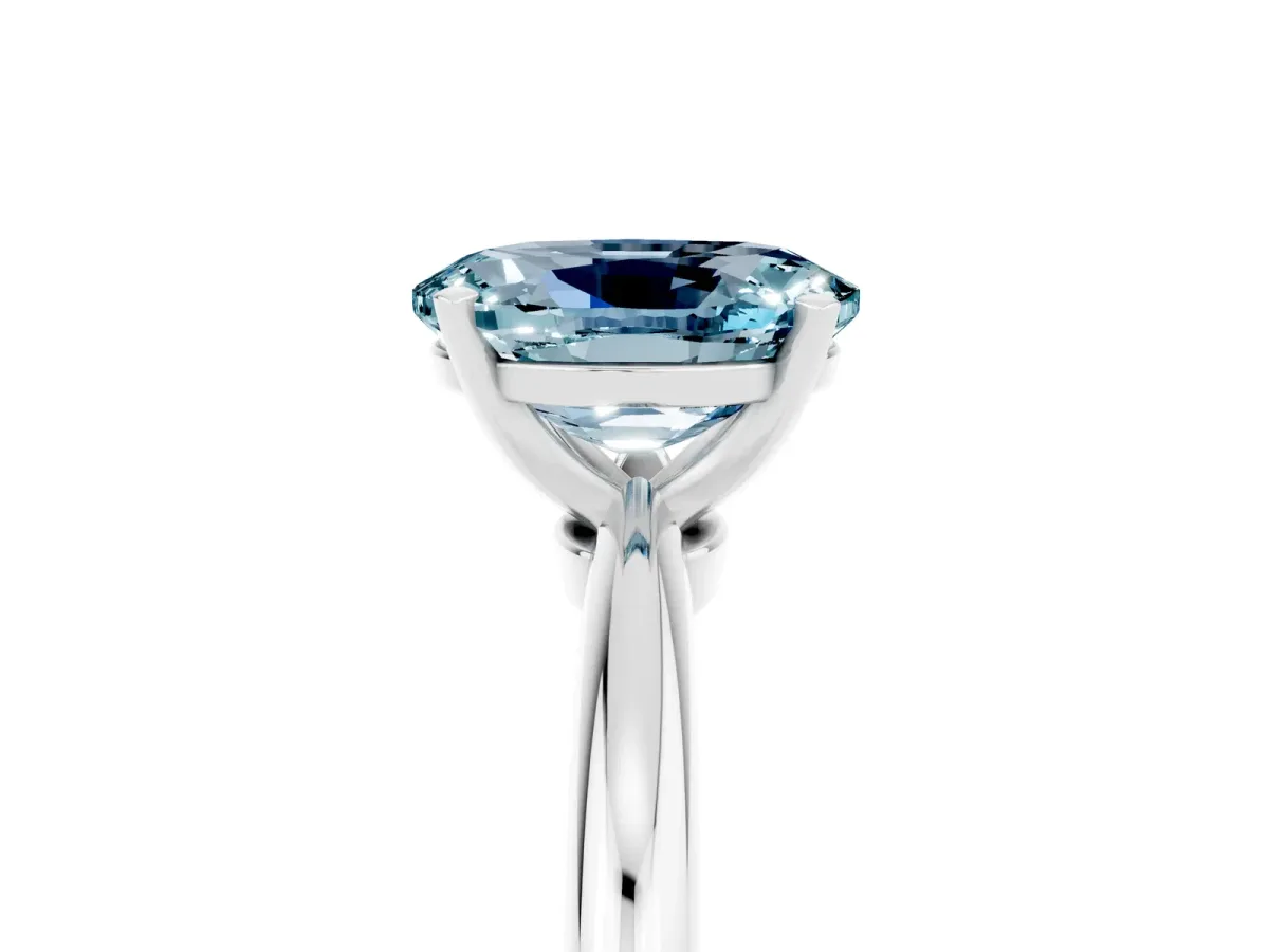 Oval Cut Aquamarine Solitaire Ring with Six-Prong Setting and Classic Band Silver
