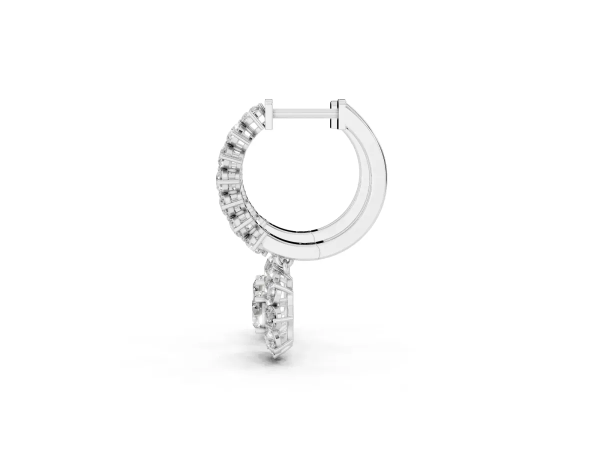 Round Diamond Petite Hoop Earrings with Sunflower Drop White gold