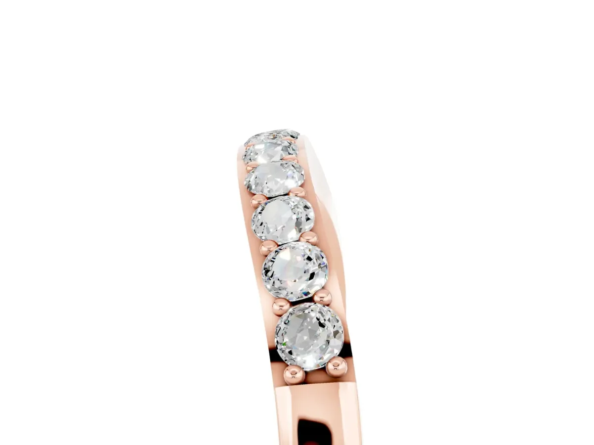 Round Moissanite Curved Wedding Band with Channel Setting Rose gold