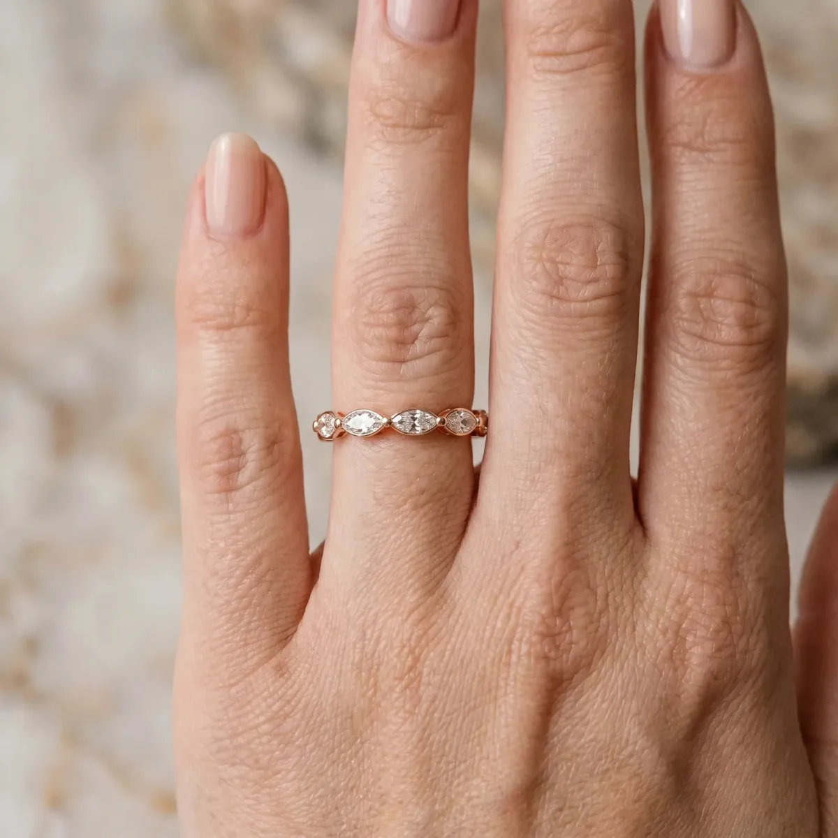 Marquise Diamond Eternity Band with U-Prong Setting Rose gold