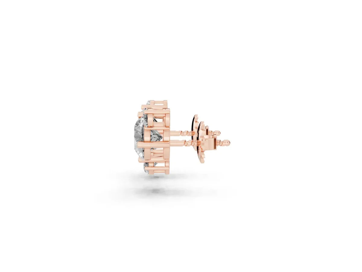 Round and Oval Diamond Hydrangea Bouquet Stud Earrings with Round Diamond Accents Rose gold