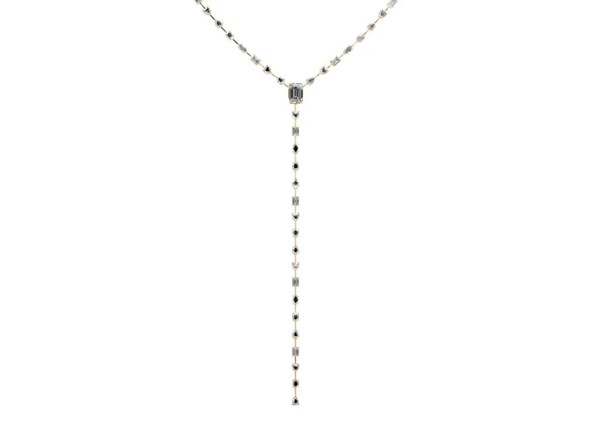 Mixed Shape Diamond Lariat Necklace with Station Accents Yellow gold