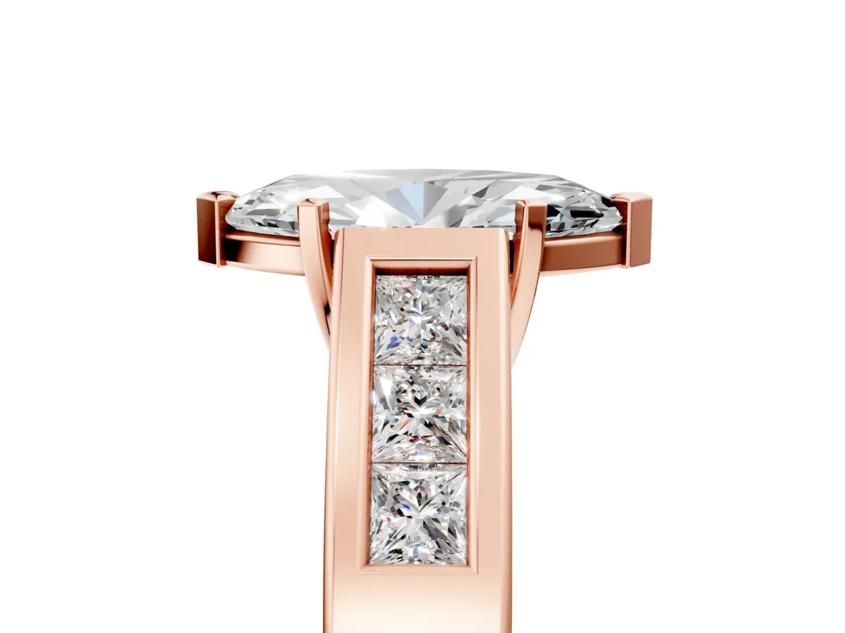 Marquise Cut Cut Channel Set Solitaire Ring with Four-Prong Setting Rose gold