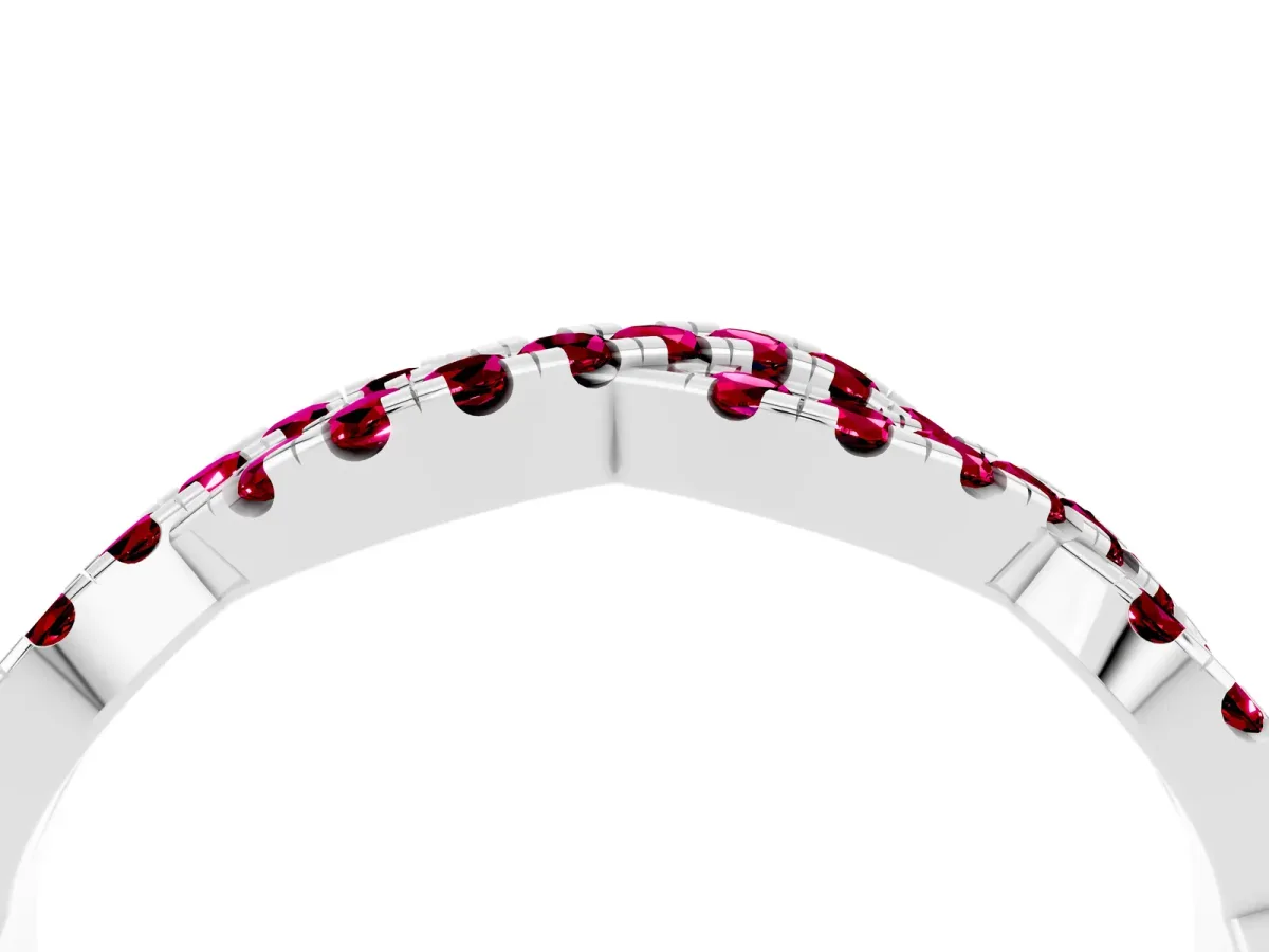 Round Garnet Twisted Eternity Band with Pavé and Shared Prong Setting Platinum