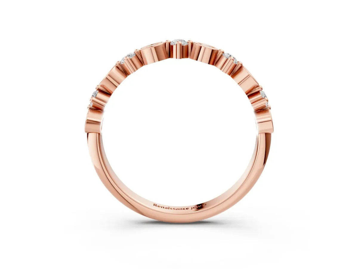 Bezel and Prong Set Round Diamond Half Eternity Band Rose gold