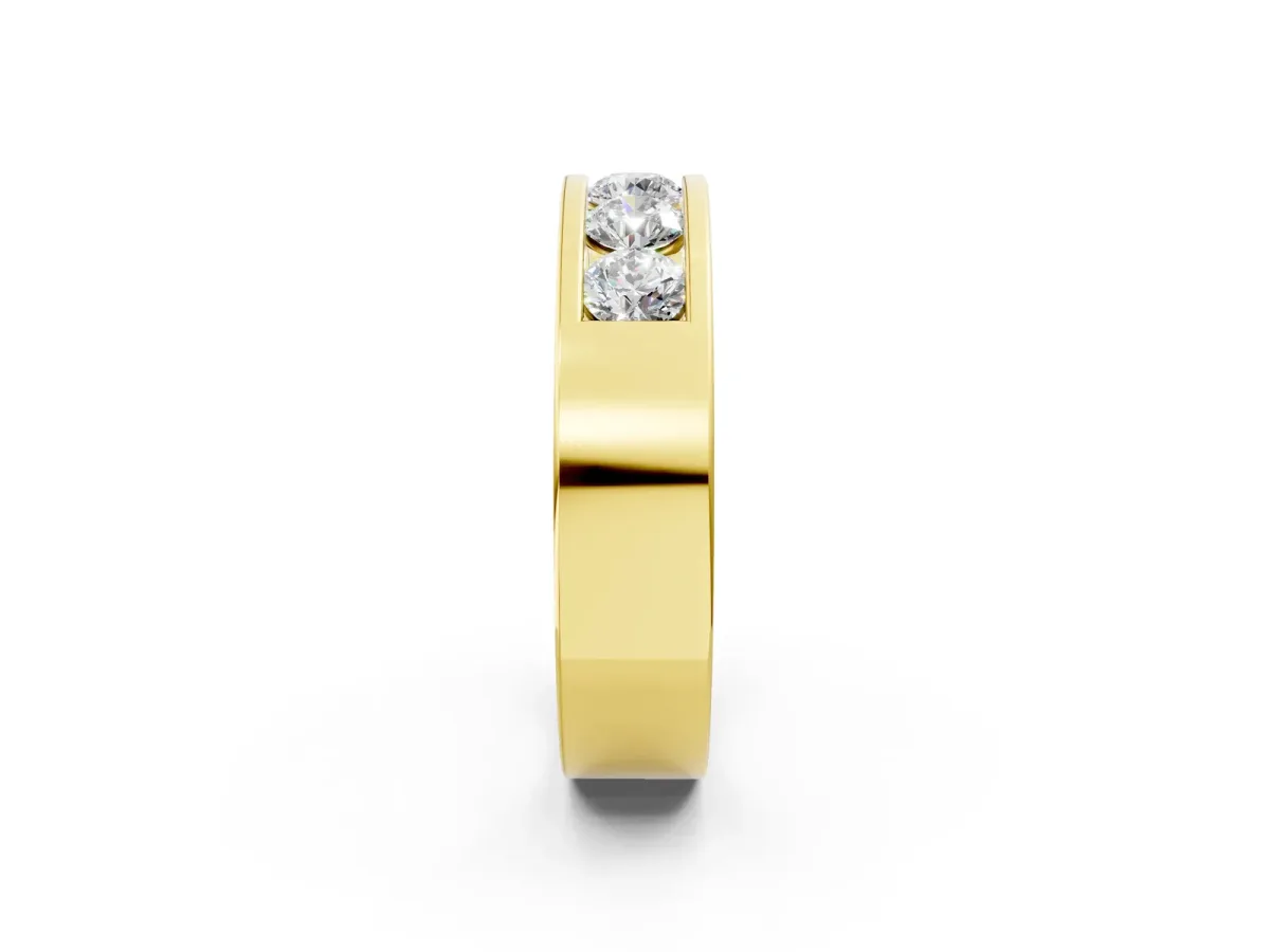 Round Diamond Linear Channel Mens Band Yellow gold