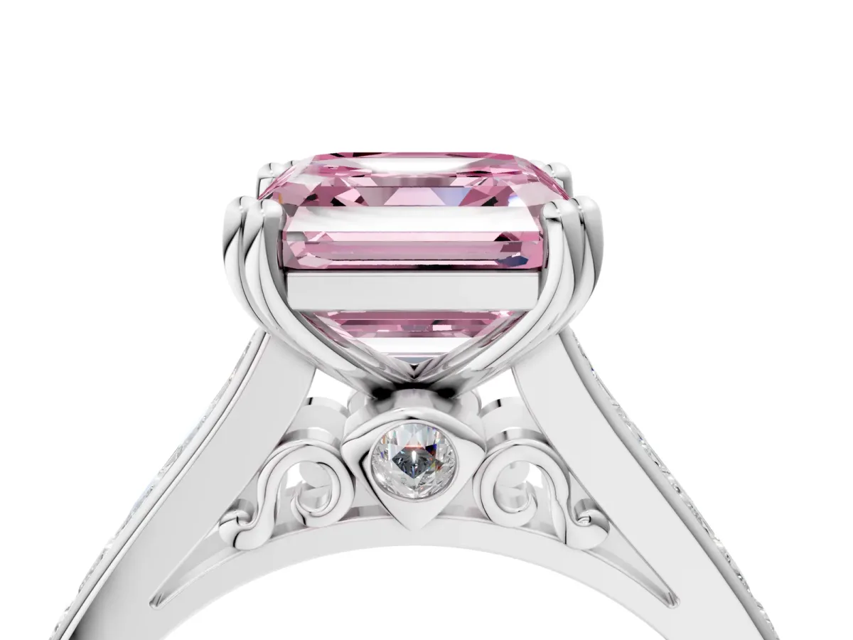 Fancy Pink Asscher Cut Cut Channel Set Solitaire Engagement Ring with Prong Setting Platinum