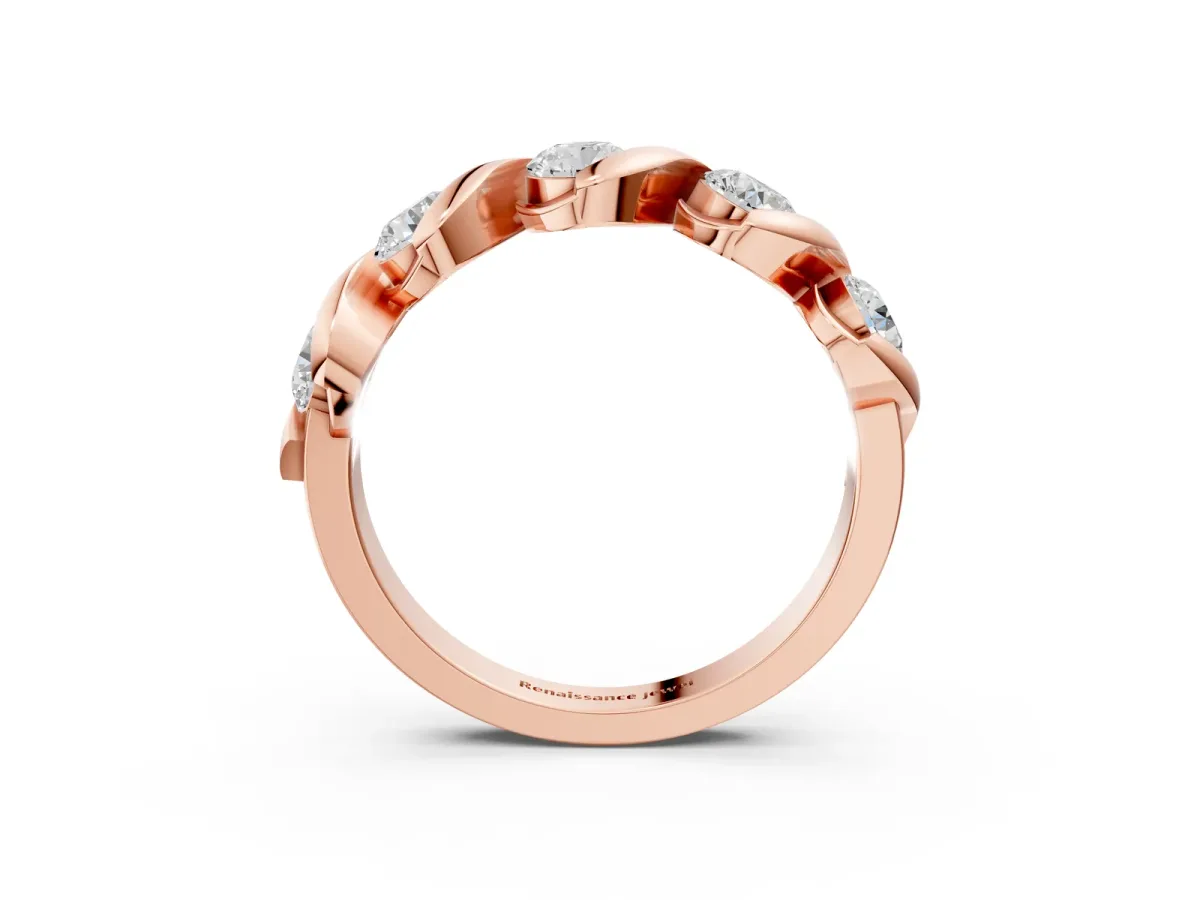 Round Diamond Wave Band with Channel Setting and Shared Prongs Rose gold