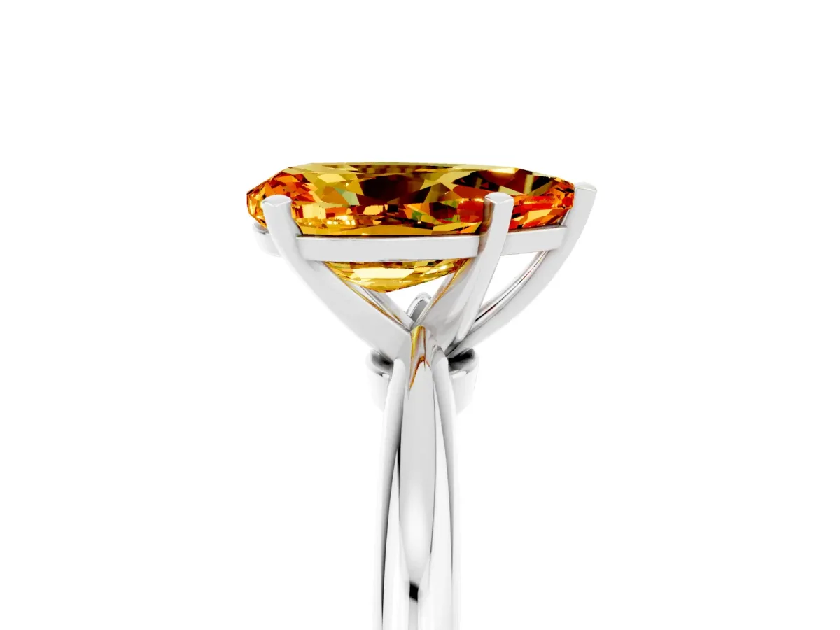 Pear Cut Citrine Solitaire Ring with Six-Prong Setting and Classic Band Platinum